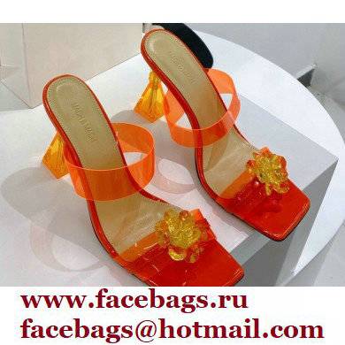 Mach & Mach Heel 9.5cm Rose Flower Mules PVC Orange 2022